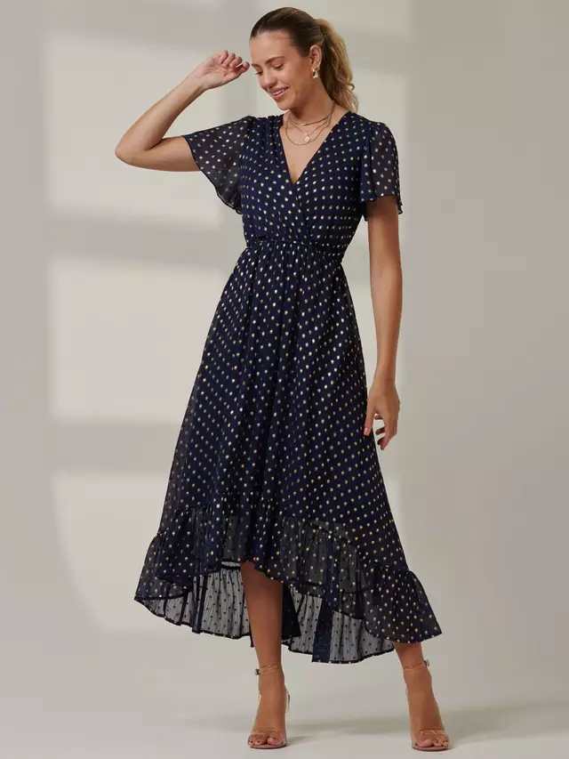 

Платье Jolie Moi Metallic Effect Angel Sleeve Maxi, цвет navy/gold