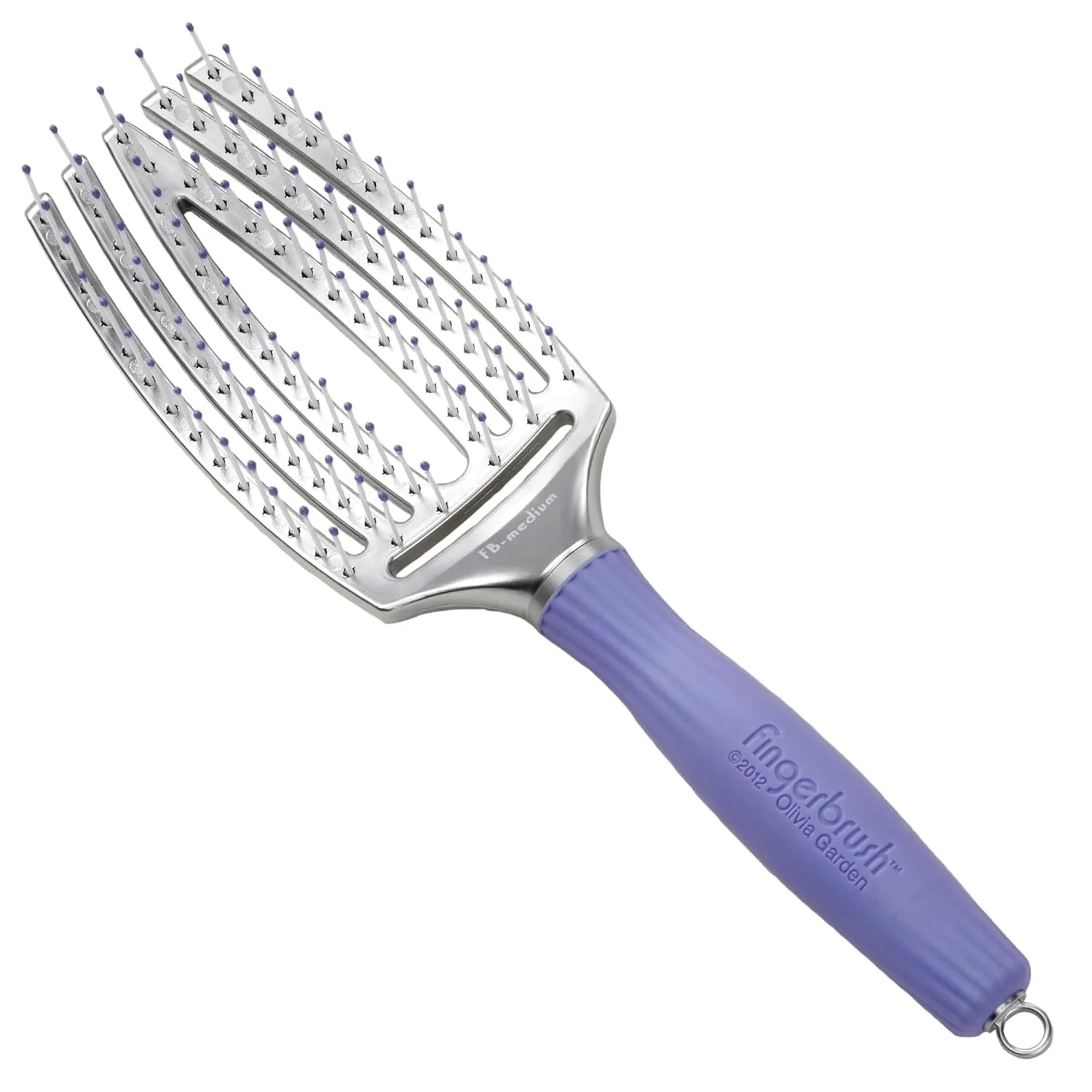Расческа-щетка Olivia Garden Fingerbrush с изогнутой и вентилируемой поверхностью для сушки феном - идеально подходит для укладки и распутывания волос всех типов - массажная щетка для кожи головы. Средний, Purple