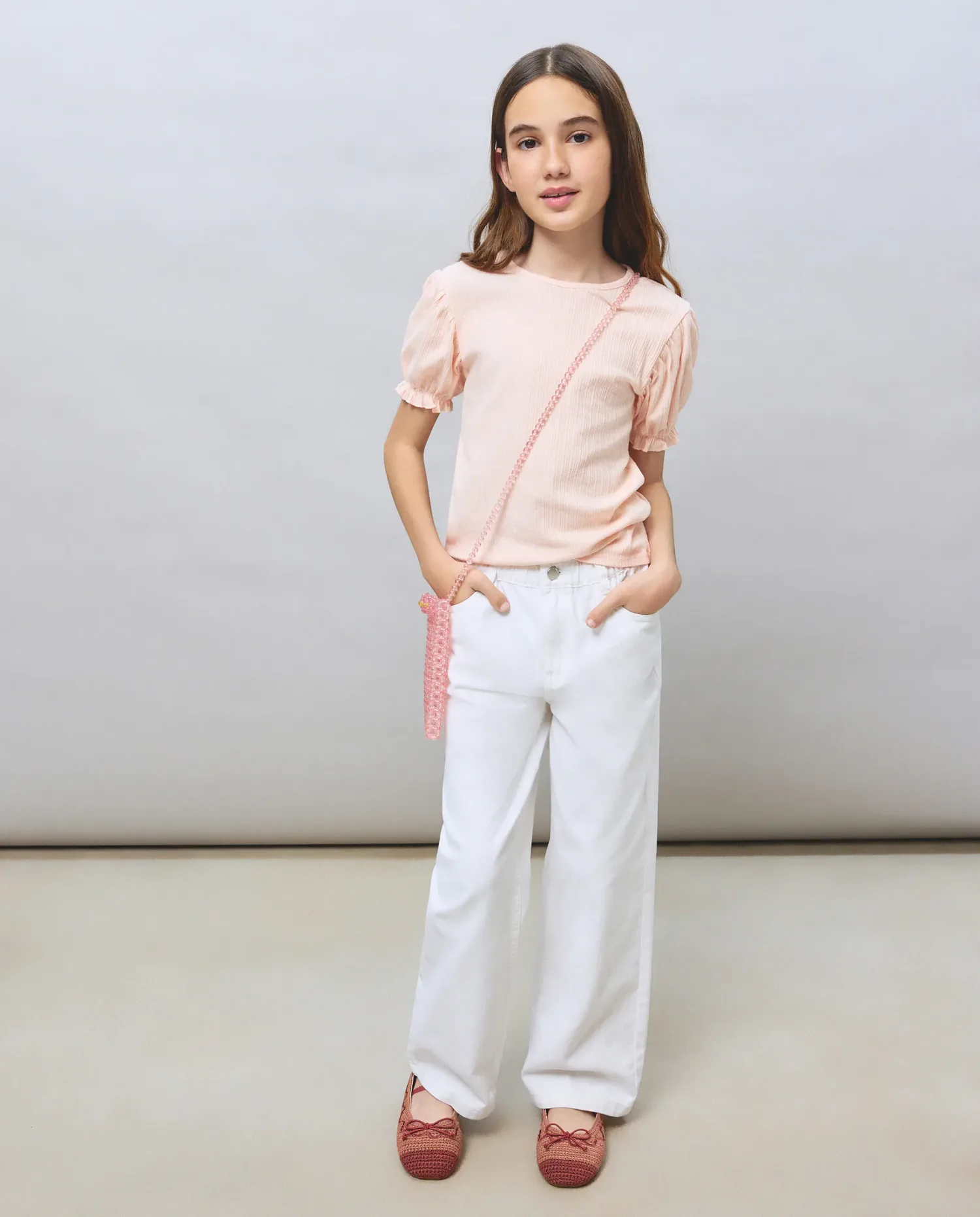 Детская романтичная футболка с коротким рукавом Pointelle Kids El Corte Inglés, персиковый