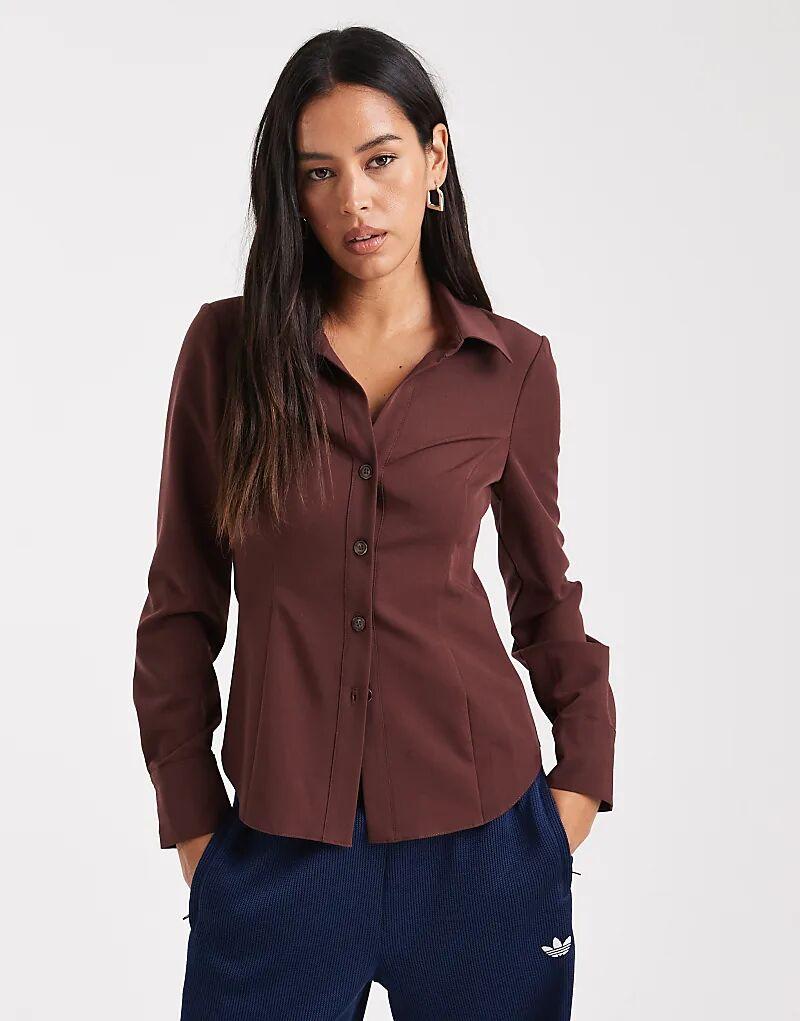 

Рубашка Miss Selfridge, приталенная, шоколадного цвета