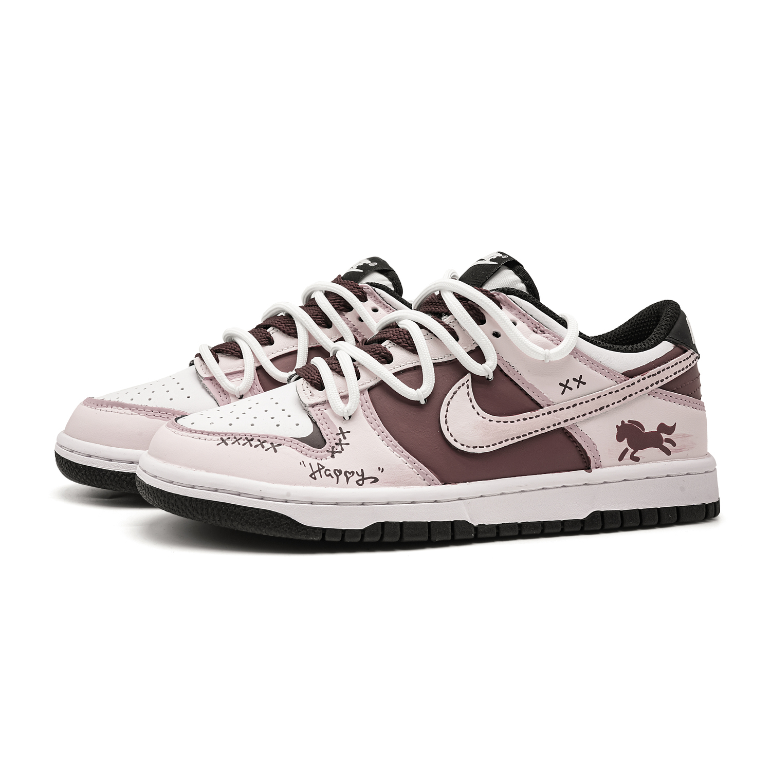 Nike Dunk Pink Brown Companion Relic Leather Slip Resistant Lightweight Cushioning Low top Kids' Skateboarding Shoes — фото 4