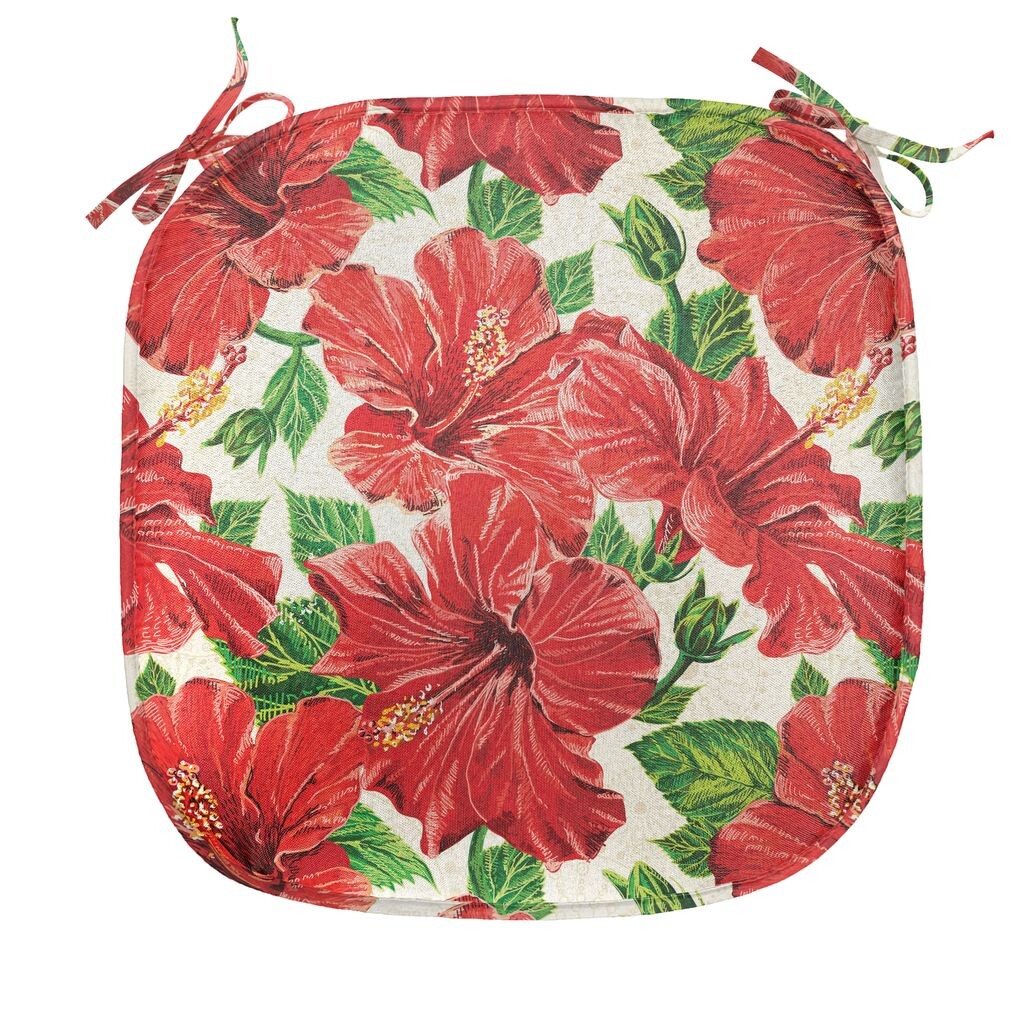 

ABAKUHAUS Hawaii Подушка для стула для столовой Ботанический букет Ретро декоративная водонепроницаемая подушка с ремнями для кухонных сидений 40 см x 40 см Бежевый Зеленый Красный