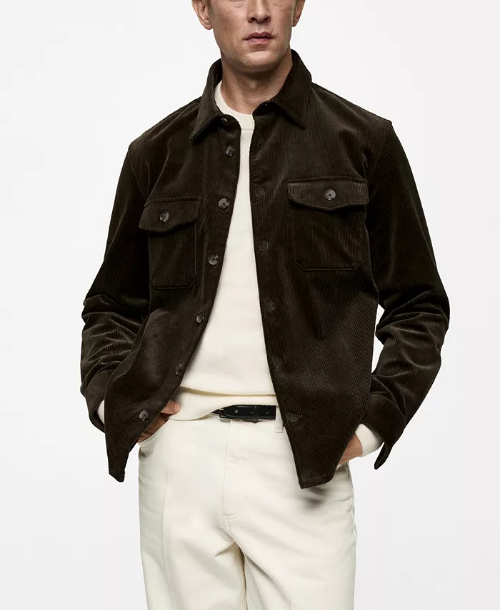 

Мужская вельветовая рубашка с карманами Overshirt MANGO, коричневый/бежевый