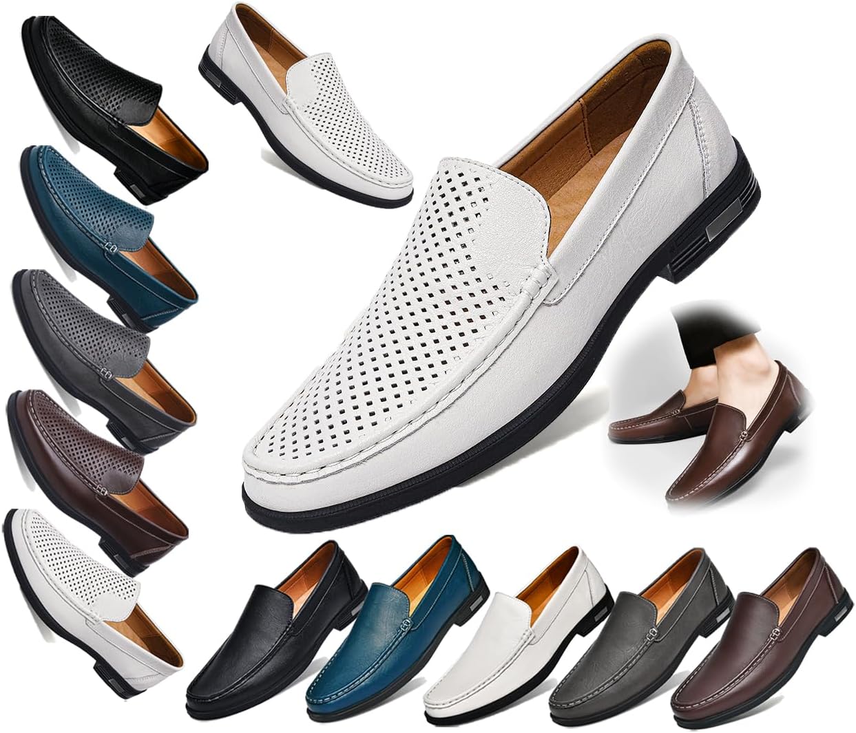 

Мужские кожаные лоферы, удобные туфли-слипоны, комфортная повседневная обувь, мужские оксфорды, подходят для работы, бизнеса, офиса и других мероприятий Generic, белый