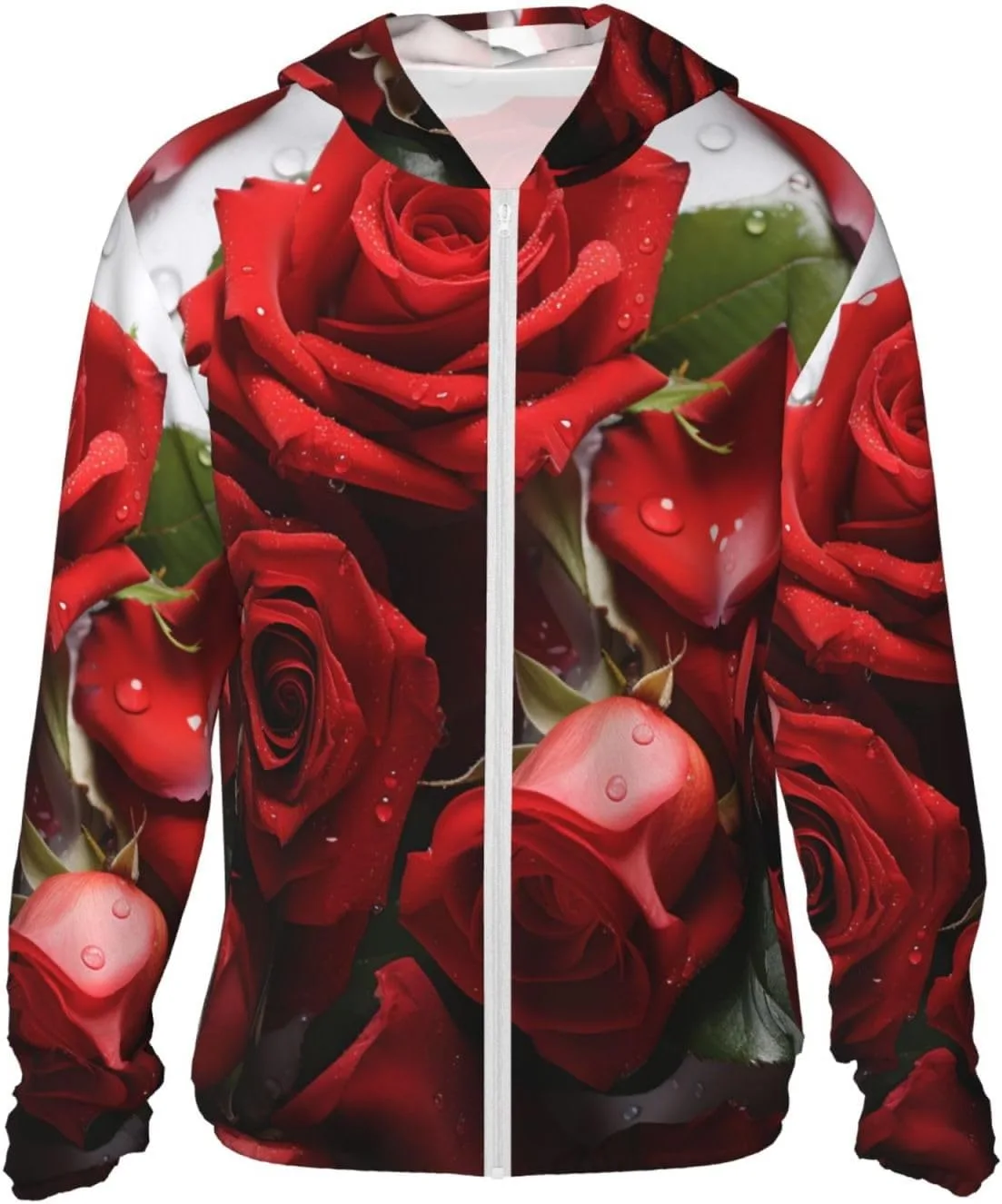 

Куртка-толстовка с капюшоном Red Rose Petals для защиты от солнца, Full Zip, UPF 50+, с карманом HJBNW