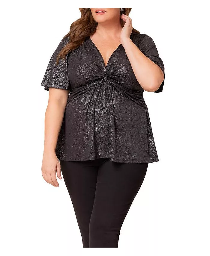 

Топ Galaxy Glitter Twist Front размера Plus Kiyonna, серебряный