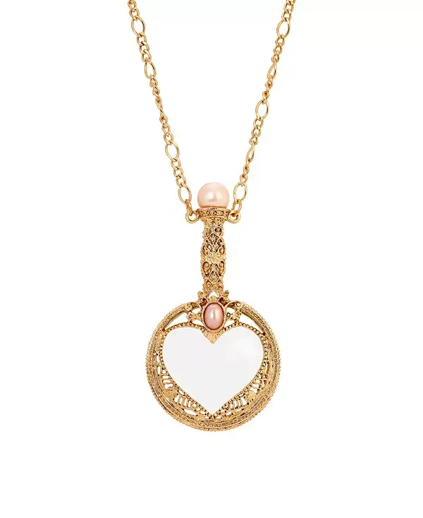 

Ожерелье с увеличительным стеклом из розового искусственного жемчуга золотистого оттенка 2028, pink