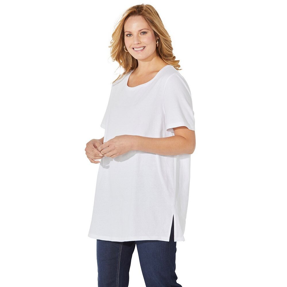 

Женская футболка размера плюс с короткими рукавами и круглым вырезом Catherines Easy Fit, белый