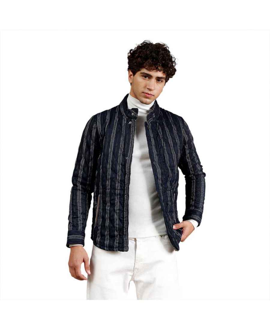 

Мужская стеганая куртка темно-синего цвета в полоску Campus Sutra, Blue