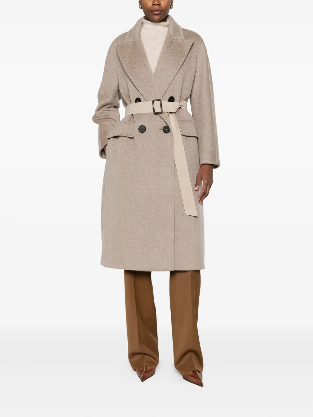 Пальто из кашемира с поясом Max Mara, нейтральный — фото 2