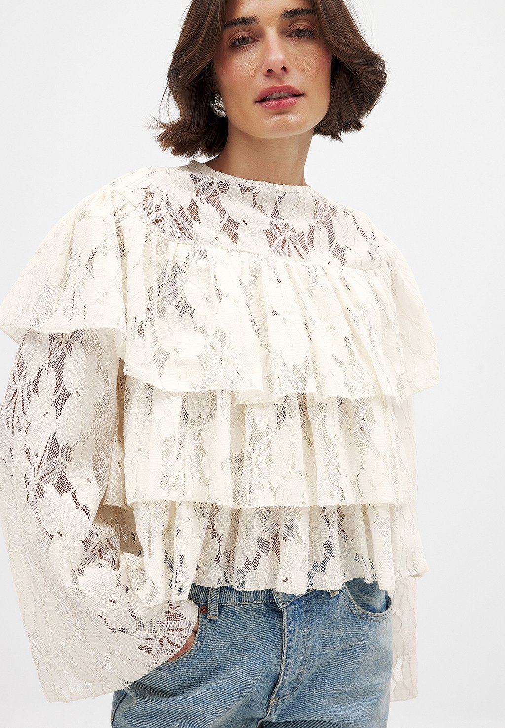 

Блуза LAYERED FLOUNCE NA-KD, белый