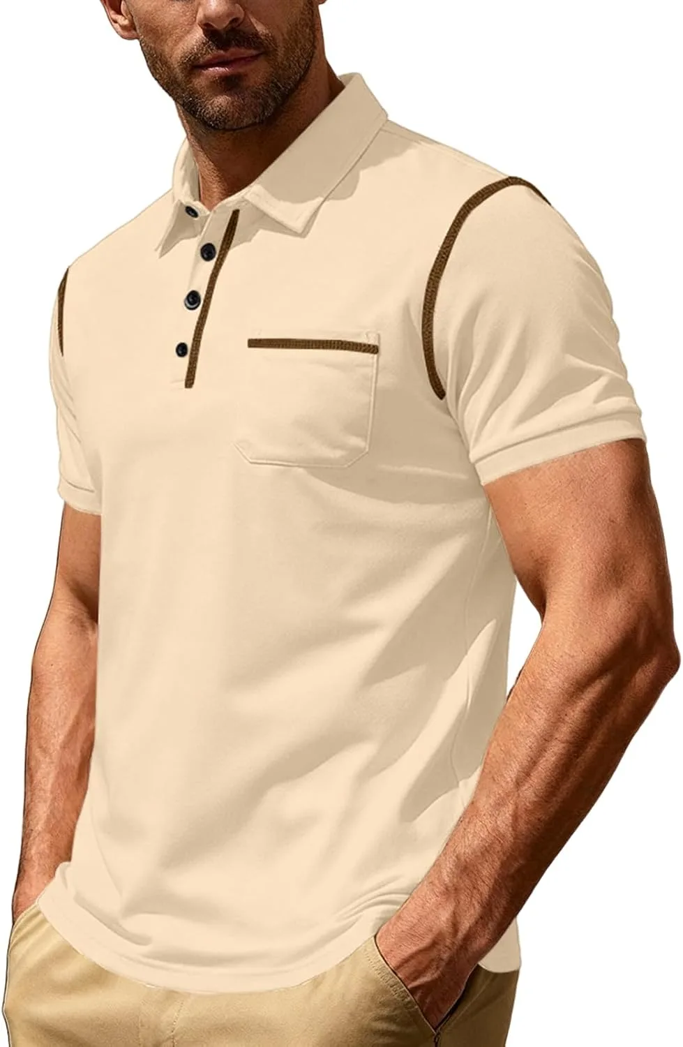 Поли рубашка мужская легкая дышащая slim fit с карманом — фото 2