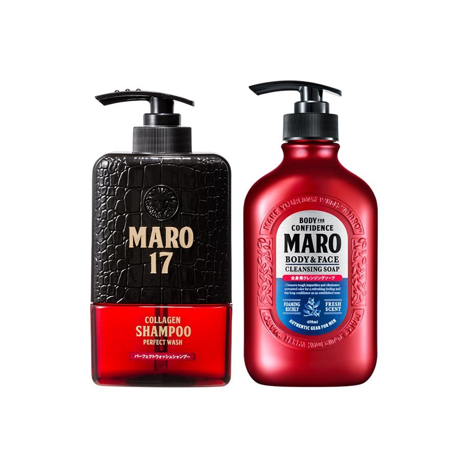 

Очищающее средство для лица и гель для душа 2 в 1 набор для умывания и ухода осветляющий освежающий тип 450мл + охлаждающий тип 400мл Maro