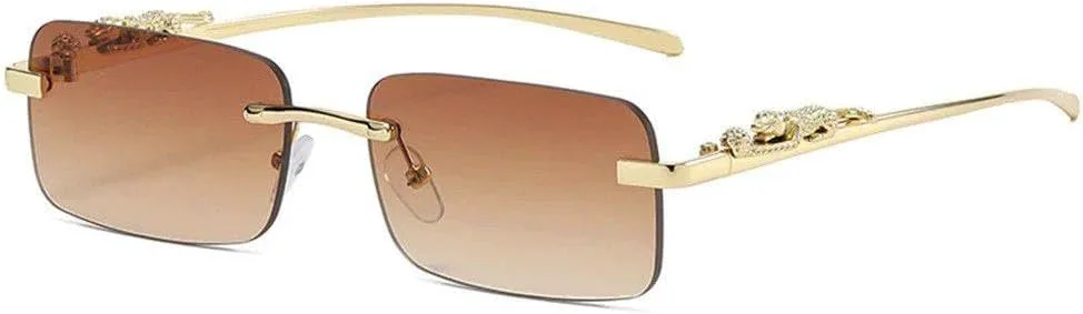 

Солнцезащитные очки без оправы, прямоугольной формы, женские и мужские, градиентные, с защитой от УФ-излучения UV400, ретро, ​​без оправы TVTBBVV, 08 Gold-brown