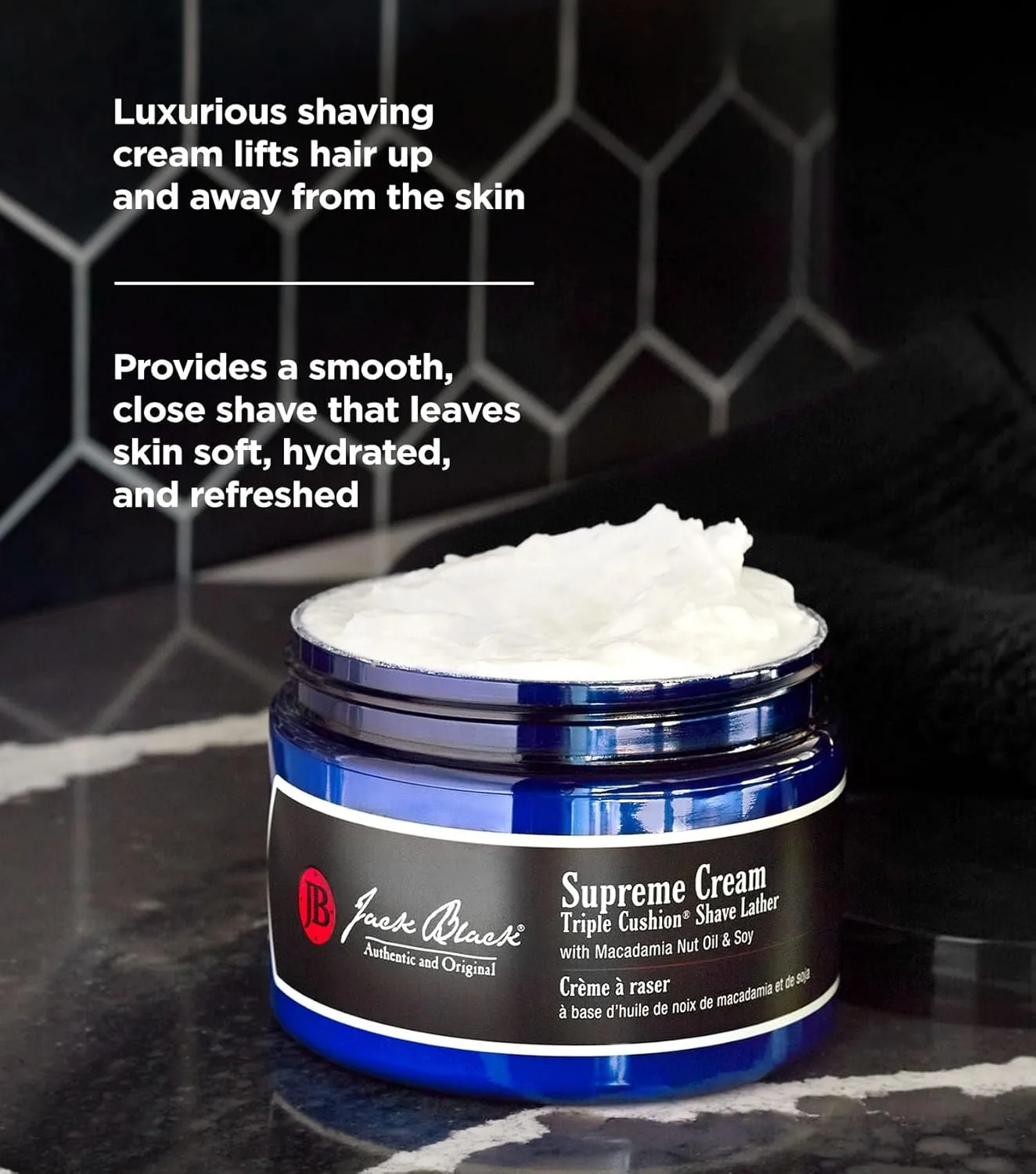 Jack Black Supreme Cream Triple Cushion Shave Lather - PureScience Formula, масло макадамии и сои, роскошный крем для бритья, увлажняет кожу, уменьшает раздражение - 269 г (упаковка 2 шт) — фото 2