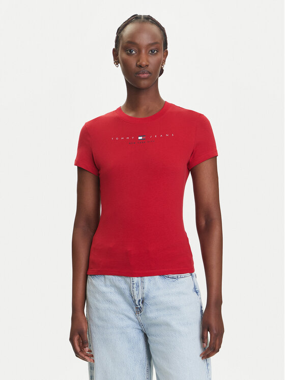 

Облегающая футболка Linear DW0DW21422 Tommy Jeans, красный