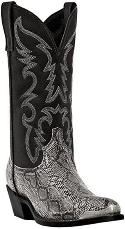 

Мужские ковбойские сапоги CWHXLYNV с потертостями, сапоги с вышивкой, сапоги средней высоты в западном стиле, традиционные деревенские сапоги, серебро