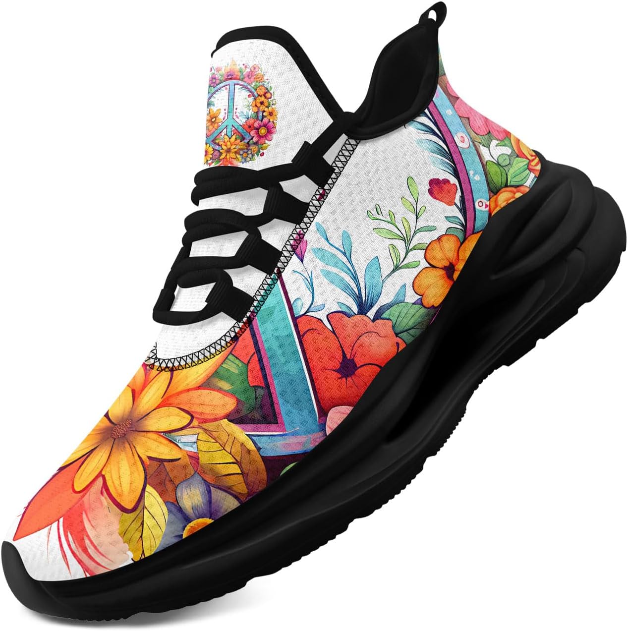 

Модные дышащие сетчатые кроссовки для мужчин и женщин - с цветочным, грибным и абстрактным принтом, легкие спортивные шнуровки Awsole, белый/черный/красный/розовый