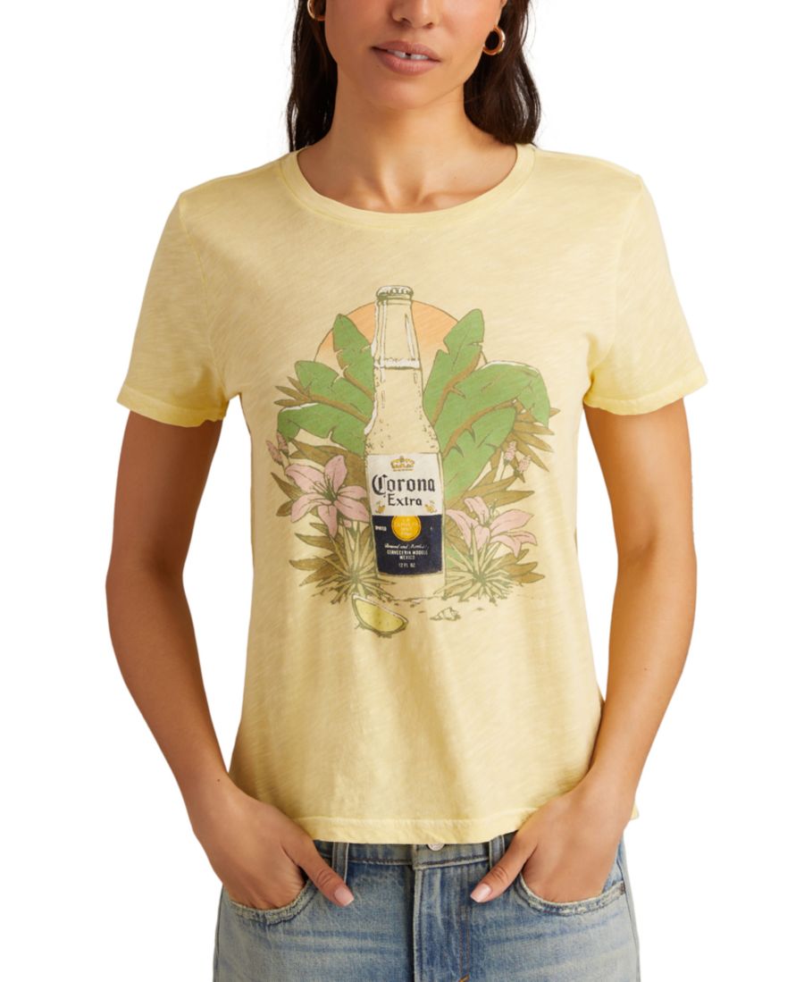 

Женская хлопковая футболка с тропическим принтом Корона Lucky Brand, Mellow Yellow, Желтый, Женская хлопковая футболка с тропическим принтом Корона Lucky Brand, Mellow Yellow