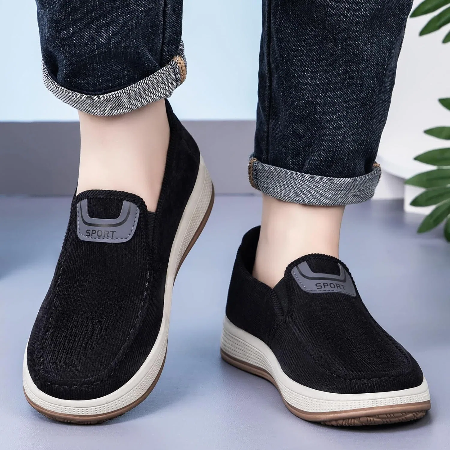 Мужские лоферы slip-on, нескользящие, черные WZNKXFC — фото 3