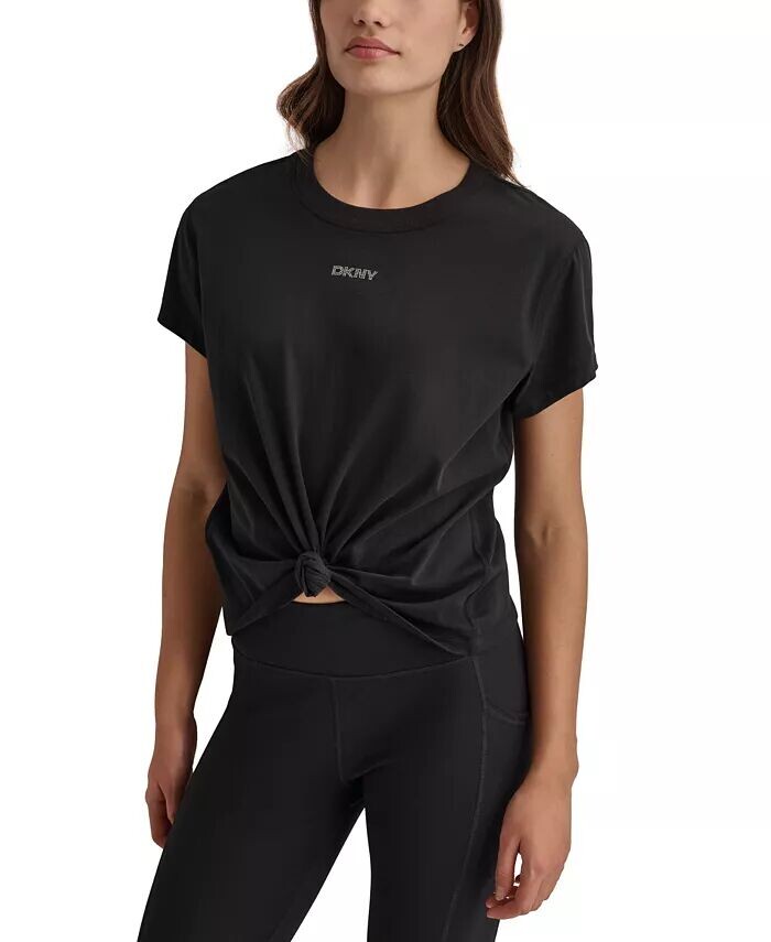 

Женская хлопковая футболка с логотипом и узлом спереди DKNY, черный