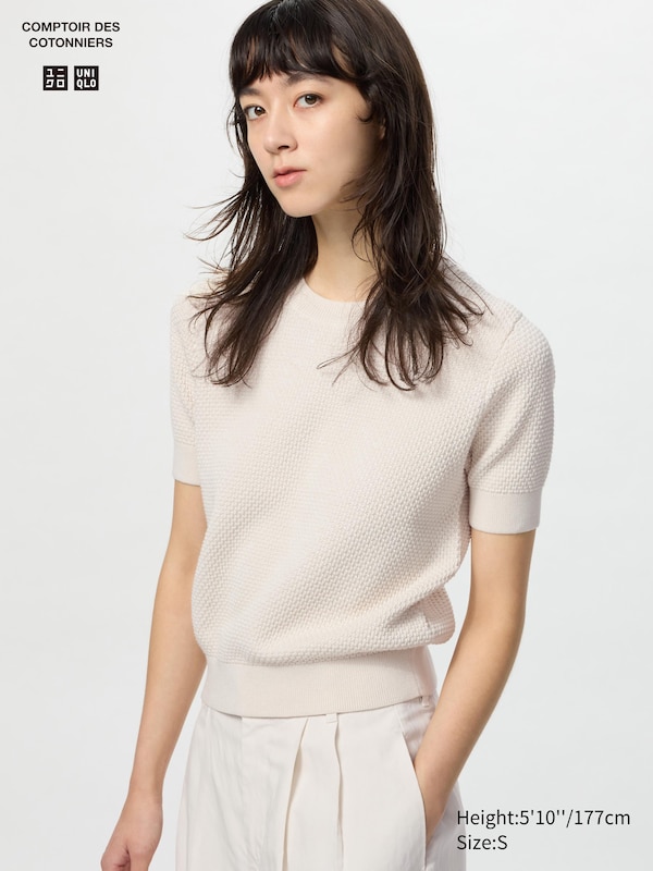 

Хлопковый джемпер с принтом попкорна (короткий рукав) Uniqlo, белый