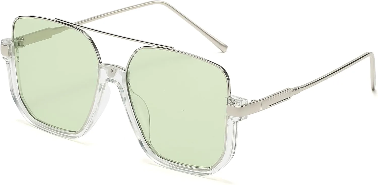 

Винтажные квадратные солнцезащитные очки-авиаторы большого размера для женщин и мужчин, полуободковые, в стиле 70-х. Стильные и модные FLJMRAVER, A5* Silver / Green