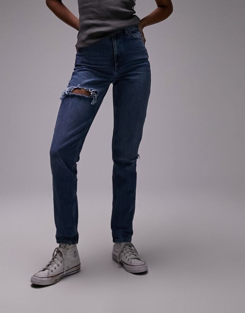 

Голубые джинсы Topshop Mom с рваной отделкой Brixton