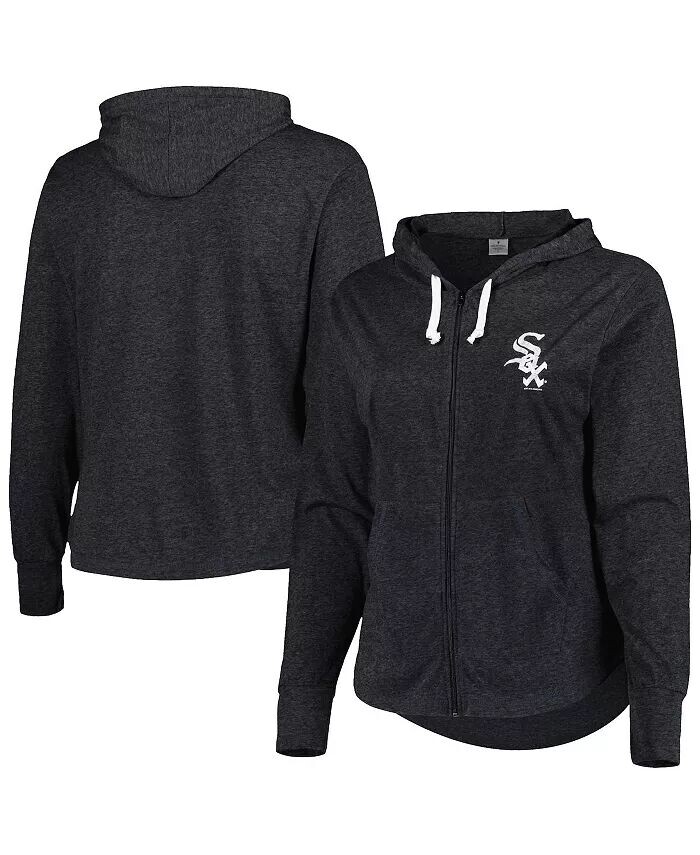 

Женская черная толстовка с капюшоном Chicago White Sox Plus Size с застежкой-молнией Tri-Blend Soft As A Grape