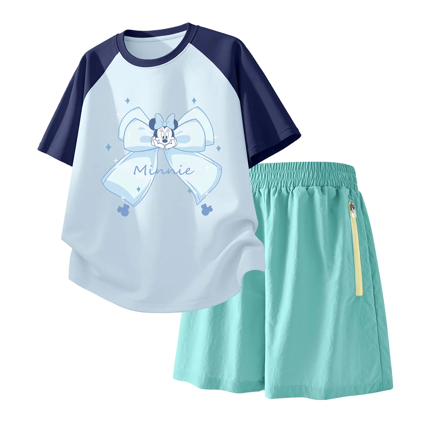 Детский спортивный костюм Casual Sportswear 2 Piece Set Disney, Di Meng Jie Qing Blue+Solid Color Mint Green