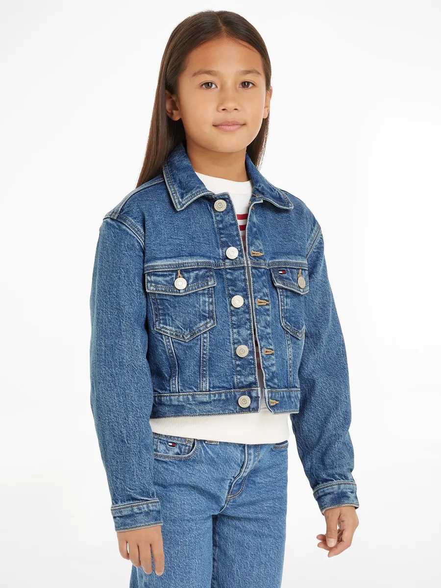 

Джинсовая куртка Tommy Hilfiger "DENIM TRUCKER JACKET COMFORT", детская до 16 лет, с вышивкой логотипа, цвет Midsaltpepper