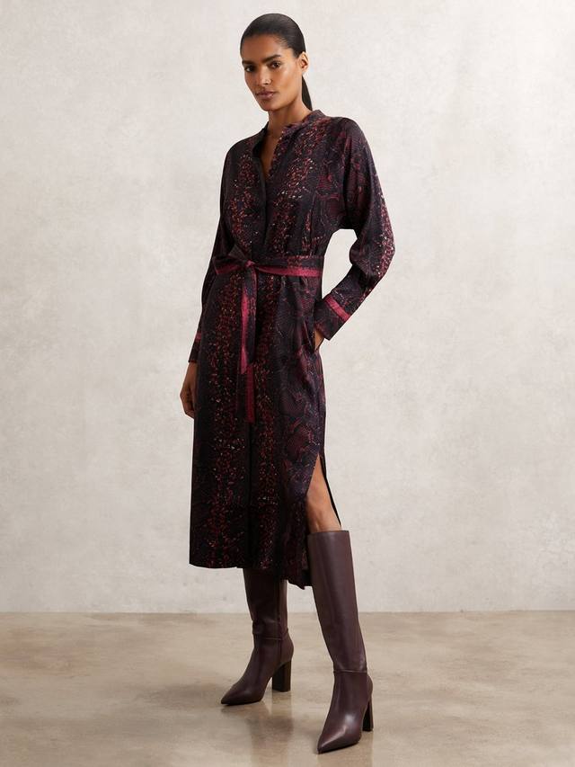 

Платье-рубашка Daria с принтом змеи Reiss, Burgundy/Black