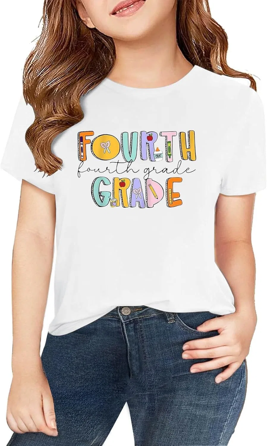 Футболка с надписью First Day of Fourth Grade, Generic, белый