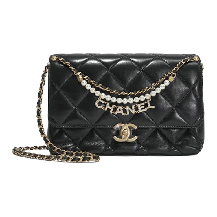 

CHANEL Классический клатч CF из блестящей кожи ягненка маленький женский черный
