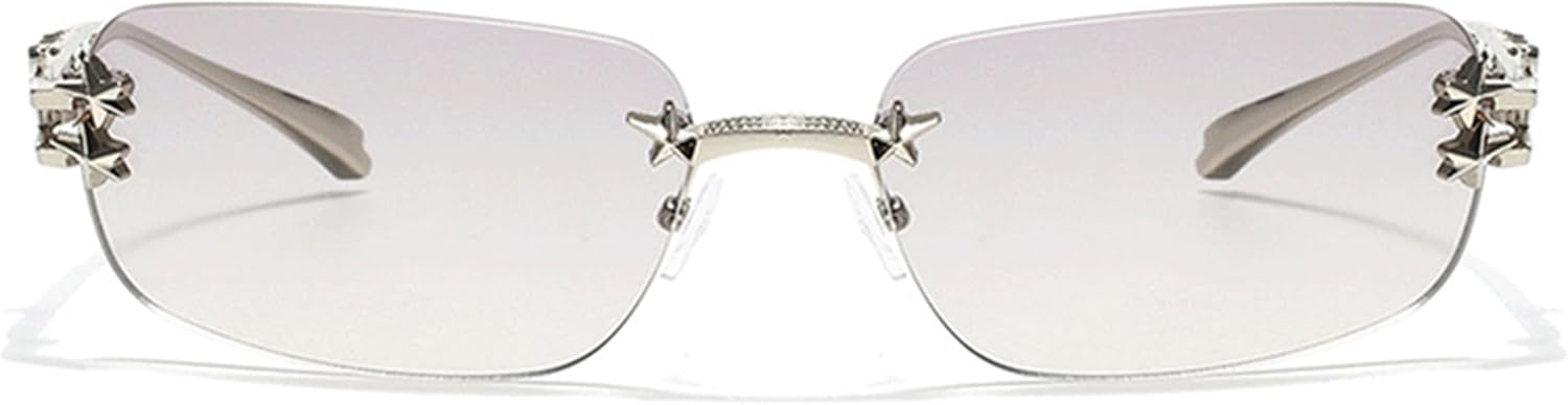 

Солнцезащитные очки Bullabulling прямоугольной формы в стиле Y2k для женщин, милые, без оправы, прозрачные, с тонированными линзами, модные очки в стиле 2000-х, с бантом, Gray