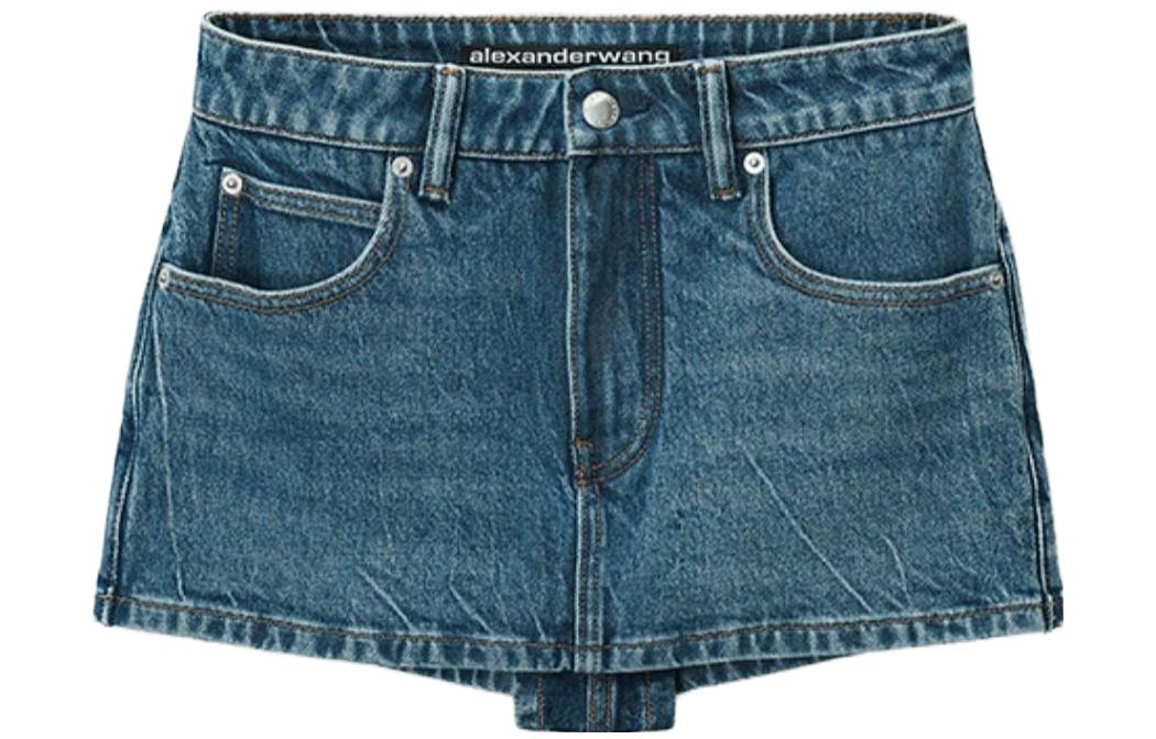 Alexander Wang Миди-шорты-юбка с высокой талией и эластичной тканью deep blue — фото 3