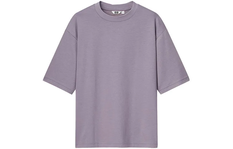 UNIQLO Футболка унисекс фиолетовая с круглым вырезом умеренно прямого кроя