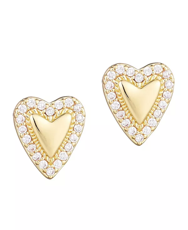 

Золотые объемные мини-серьги-гвоздики в форме сердечек с ореолом Adornia, gold