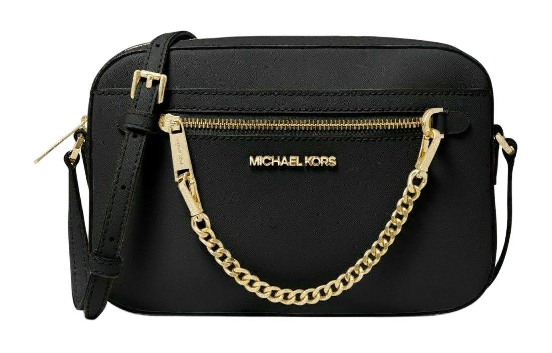 

MICHAEL KORS Сумка кросс-боди через плечо с цепочкой и молнией черная кожаная золотистая