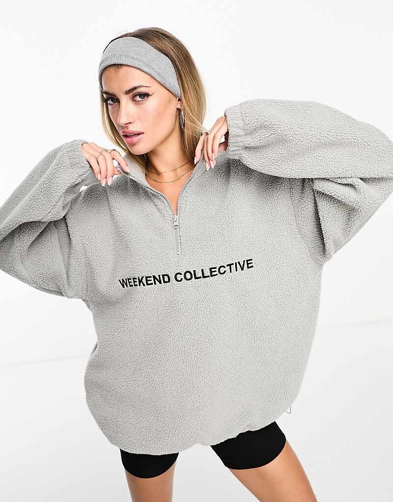 

Меховая толстовка серого меланжа с логотипом и полумолнией ASOS – Weekend Collective