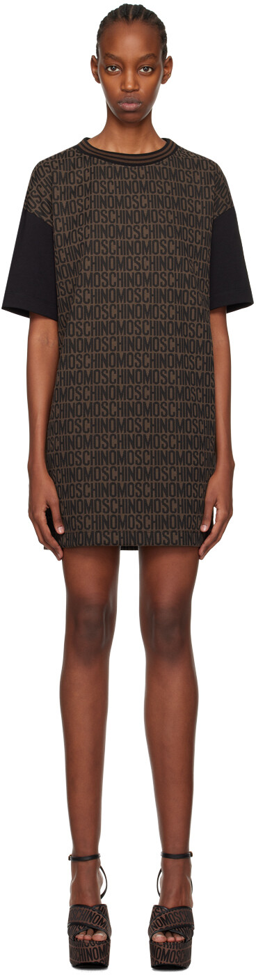 

Коричневое жаккардовое мини-платье Moschino, Коричневый, Коричневое жаккардовое мини-платье Moschino
