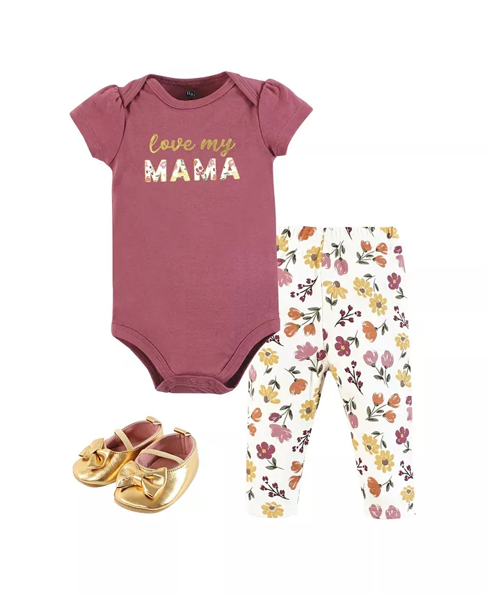 

Детский комплект для девочек Hudson: боди, штанишки и туфли из хлопка, Mama Autumn Floral Hudson Baby, розовый