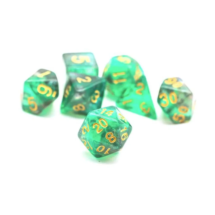 

Набор Poly Set — Shamrock Shimmer с серебром (7), Dice Sets - Resin/Acrylic - Blue, Green, & Purple (Foam Brain Games)