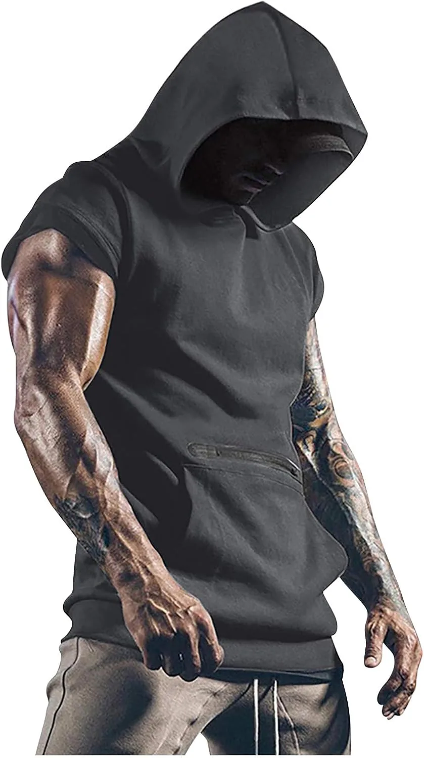 

Мужская худи-майка для тренировок Muscle Cut Off с карманом