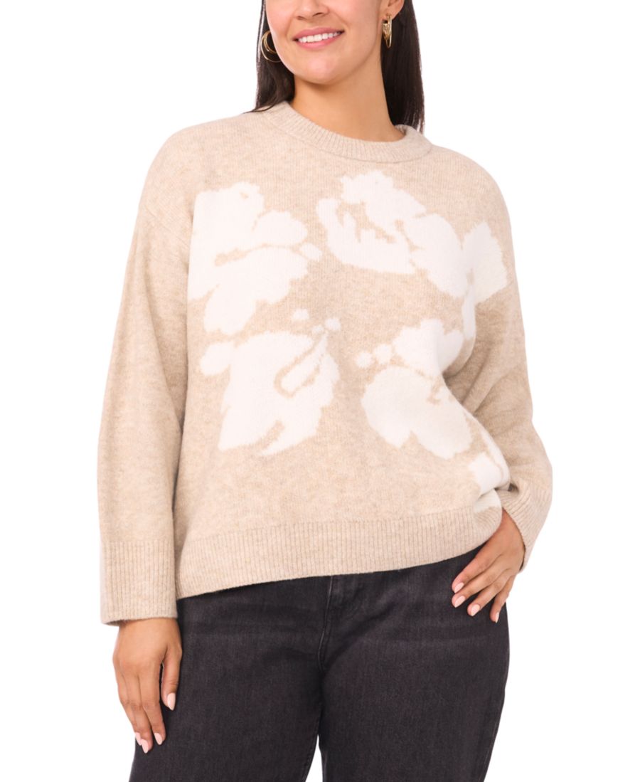 

Свитер большого размера с цветочным мотивом и круглым вырезом Vince Camuto, Oatmeal