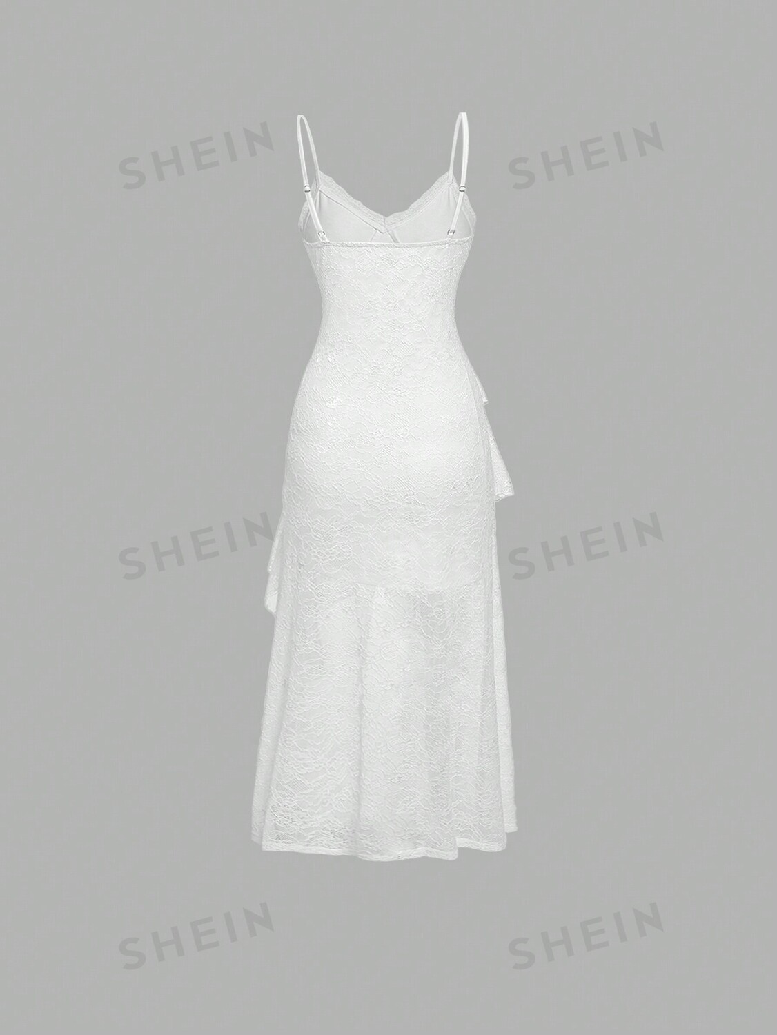 

MOD Платье, асимметричный низ, кружево, бретельки-тонкие, с рюшами Shein, белый
