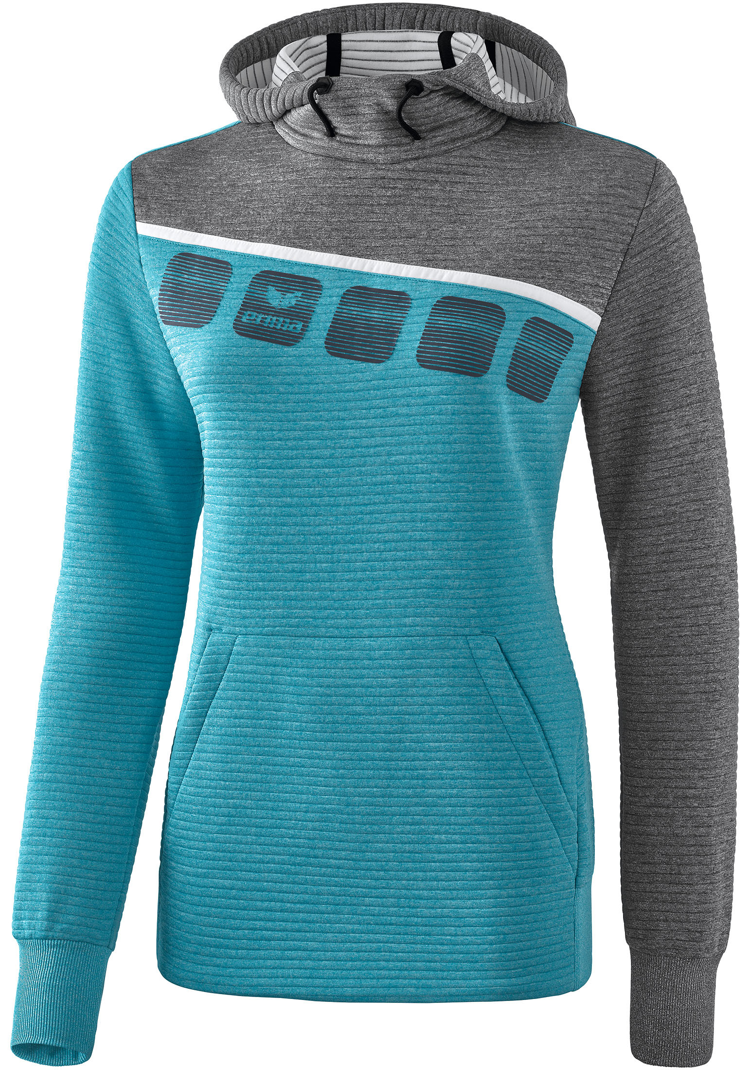 

Толстовка erima 5 C Kapuzensweat, цвет oriental blue melange/grau melange/weiss