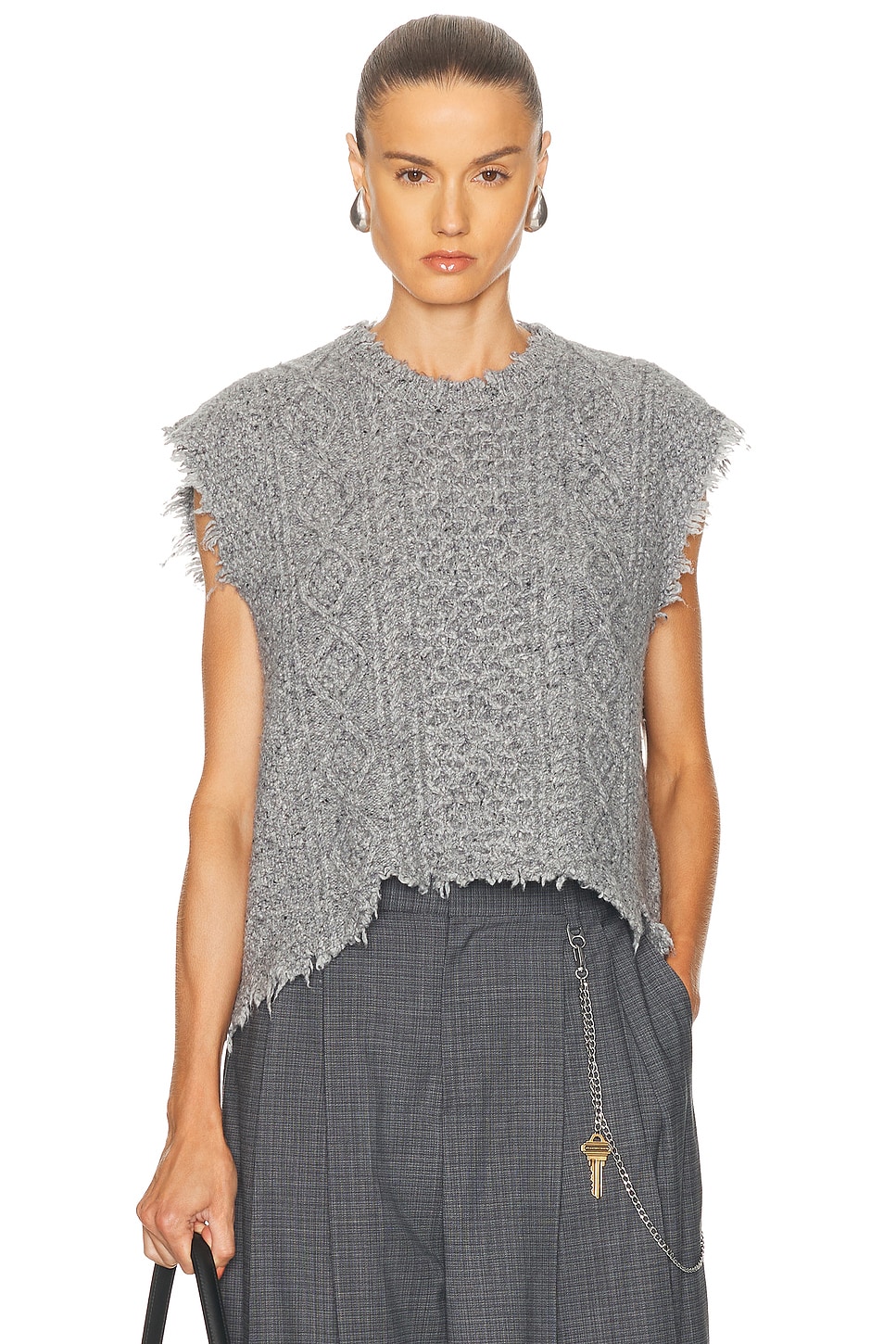 

Бойфрендский вязаный жилет на пуговицах R13, Heather Grey Tweed