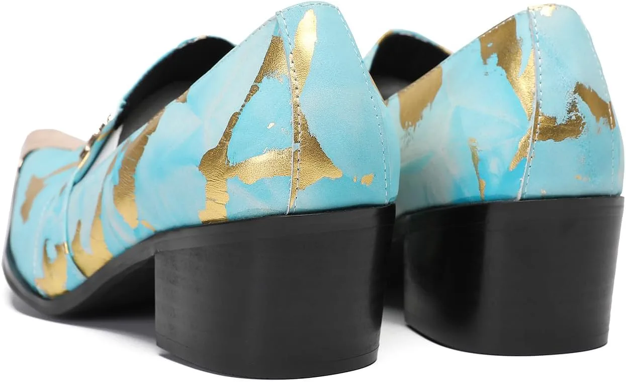 

Мужские сандимонские лоферы Santimon для вечеринки, повседневные с металлическим носком, драконовидный носок, кожаные лоферы с золотыми бусинами, западная мода, туфли на каблуке для выпускного, летняя обувь для мужчин и мальчиков, синий