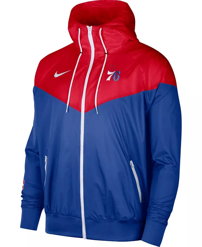 Мужская худи с молнией Courtside Windrunner Raglan Philadelphia 76ers 75th Anniversary, красного и королевского цветов Nike — фото 3